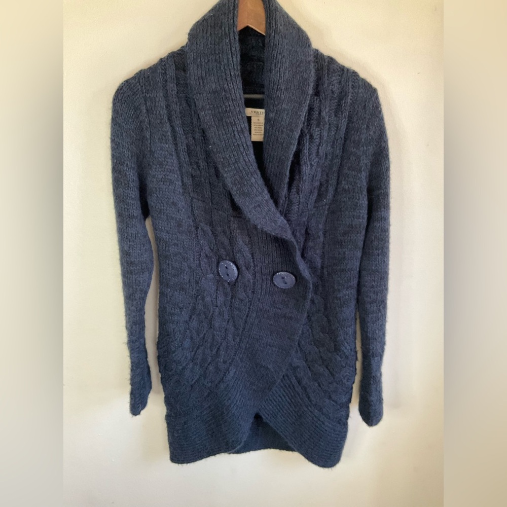 Vertigo Paris Blue Collar Cardigan wool blend chunky sweater‎